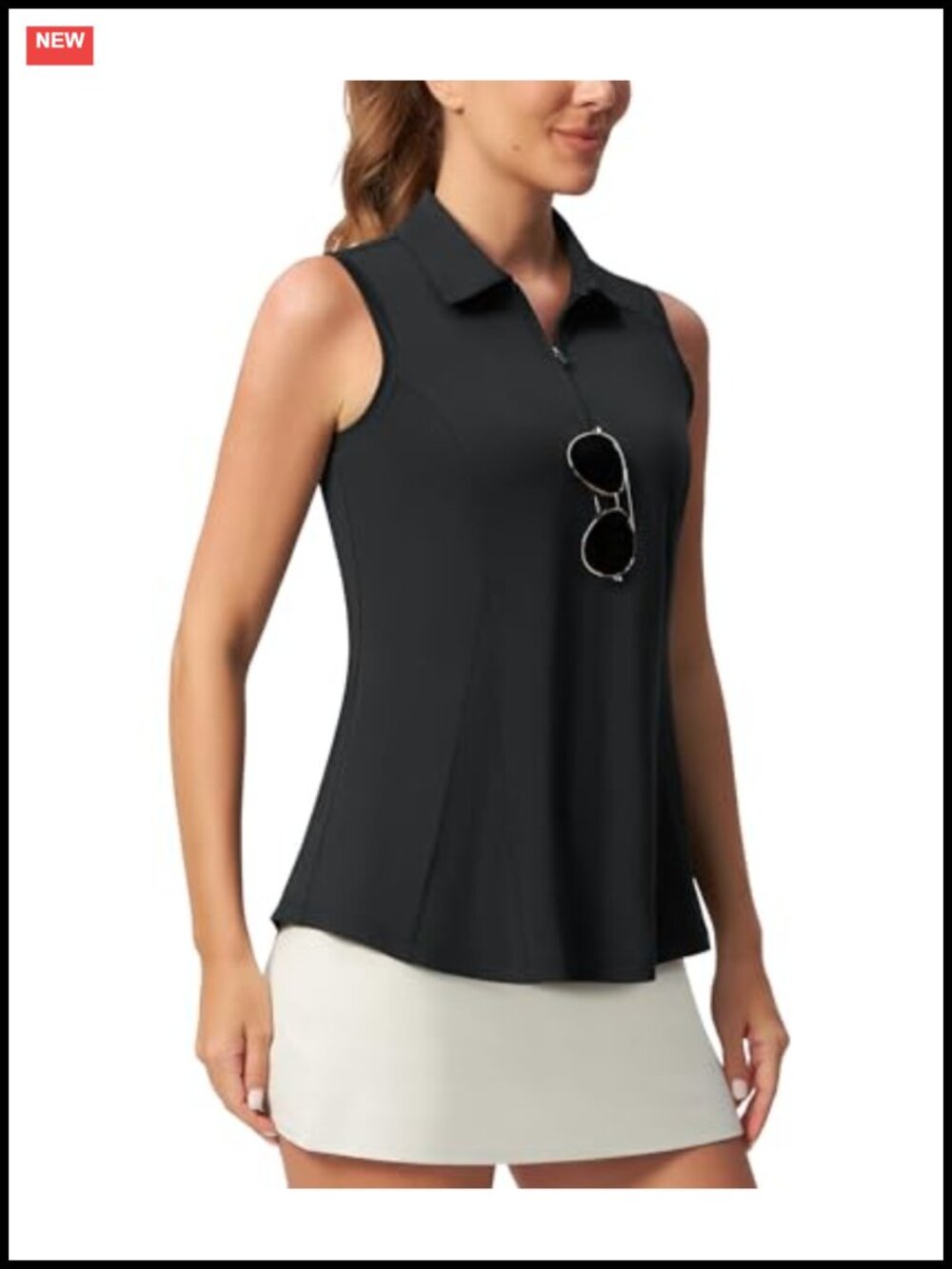 Sleeveless Peplum Golf Polo Shirt with UPF 50+ and Sunglass Loop